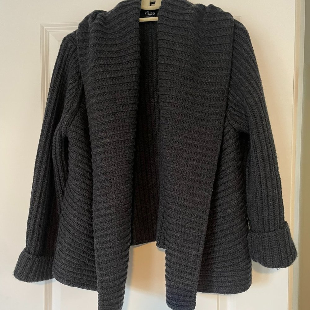 Eileen Fisher Merino Wool Shawl Neck Cardigan